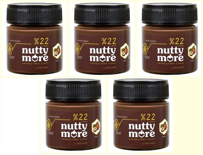 Nutty More %22 Kakaolu Fındık Ezmesi 200 gr x 5 Adet