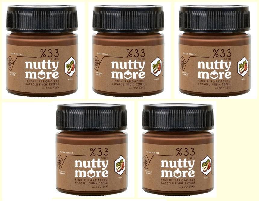 Nutty More %33 Fındık Parçacıklı Kakaolu Fındık Ezmesi 200 gr x 5 Adet