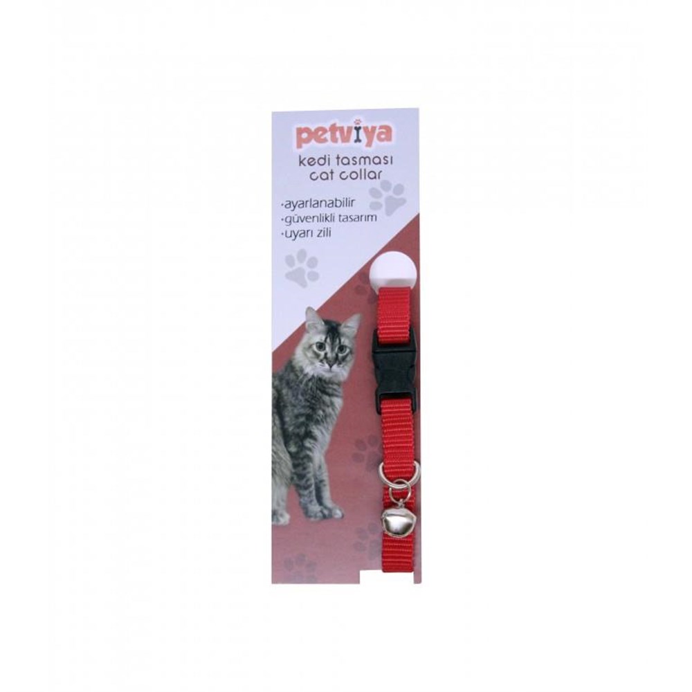 Petviya Ayarlanabilir Zilli Kedi Boyun Tasması Kırmızı