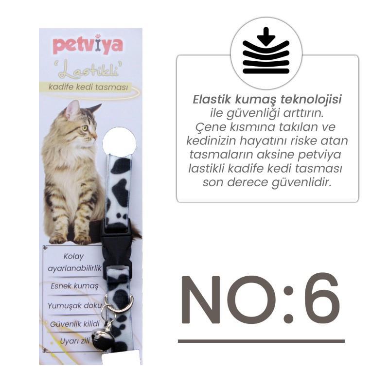 Petviya Lastikli (Esnek) ve Desenli Kadife Kedi Tasması No:6