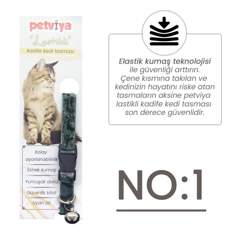 Petviya Lastikli ve Desenli Kadife Kedi Tasması (Esnek Kumaş) No:1