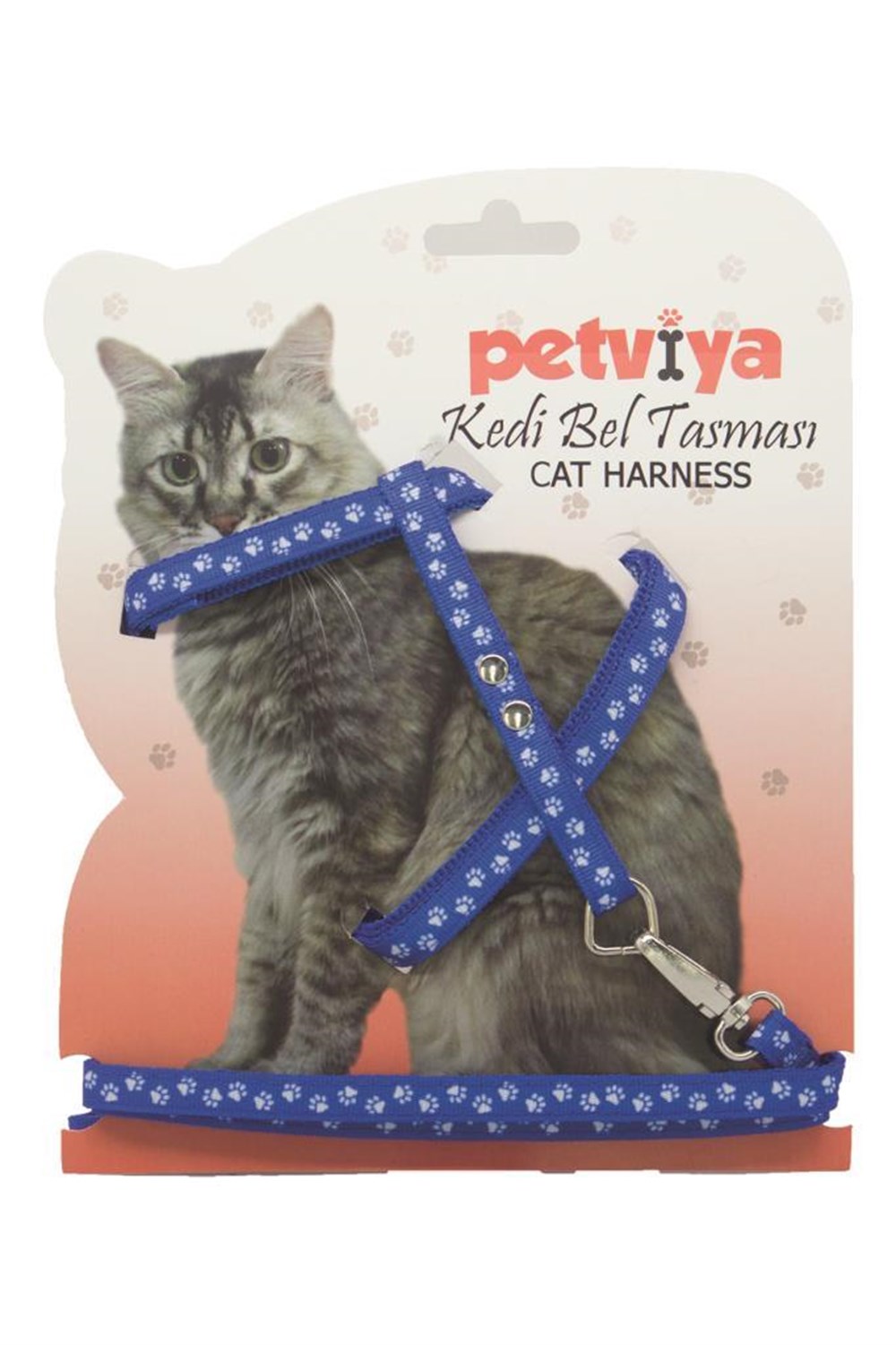 Petviya Pati Desenli Kedi Göğüs (Bel) Tasması Mavi