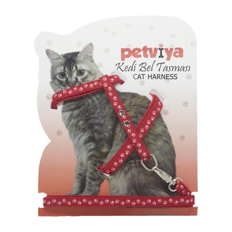 Petviya Pati Desenli Kedi Göğüs (Bel) Tasması Kırmızı
