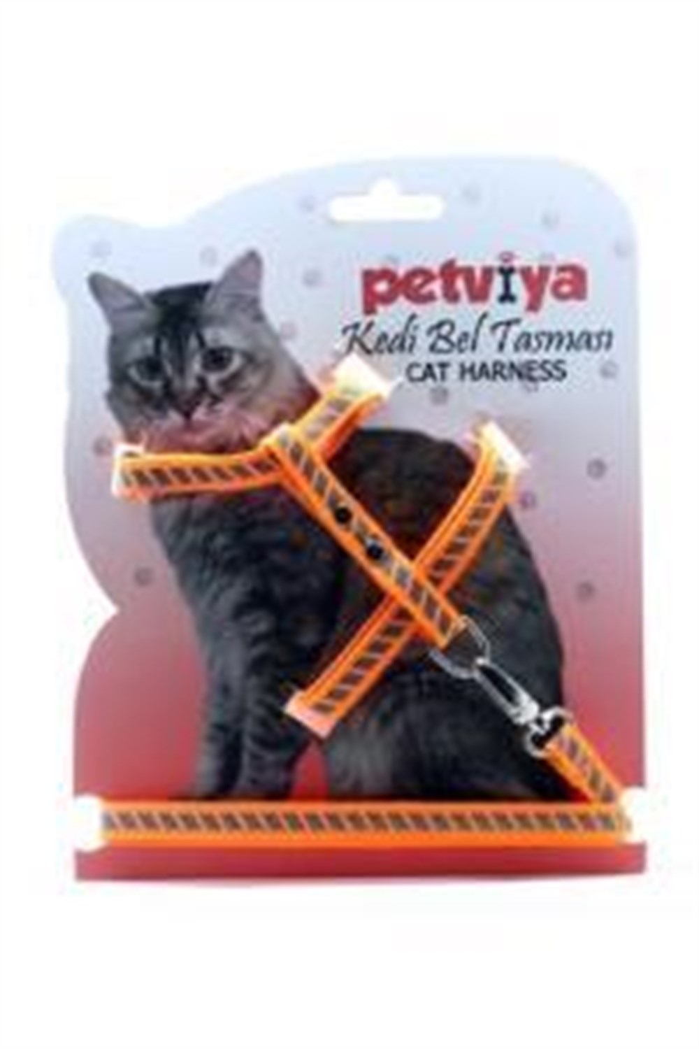 Petviya Reflektörlü ve Çizgi Şeritli Kedi Göğüs(Bel) Tasması Turuncu
