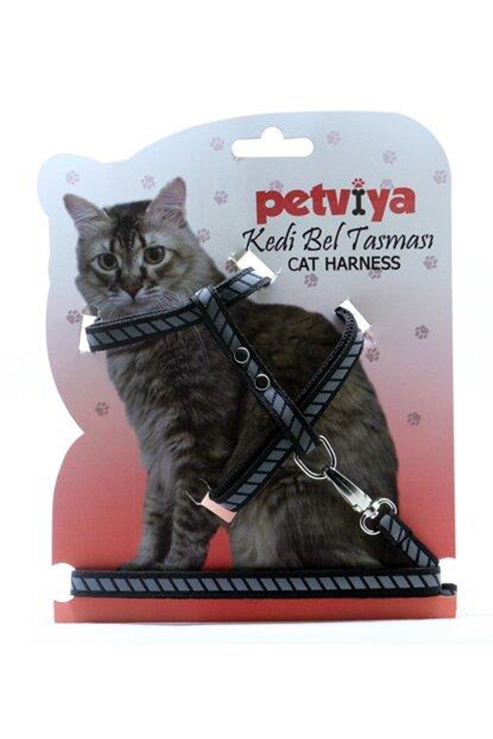 Petviya Reflektörlü/Yansıtıcılı ve Çizgi Şeritli Kedi Göğüs(Bel) Tasması Siyah