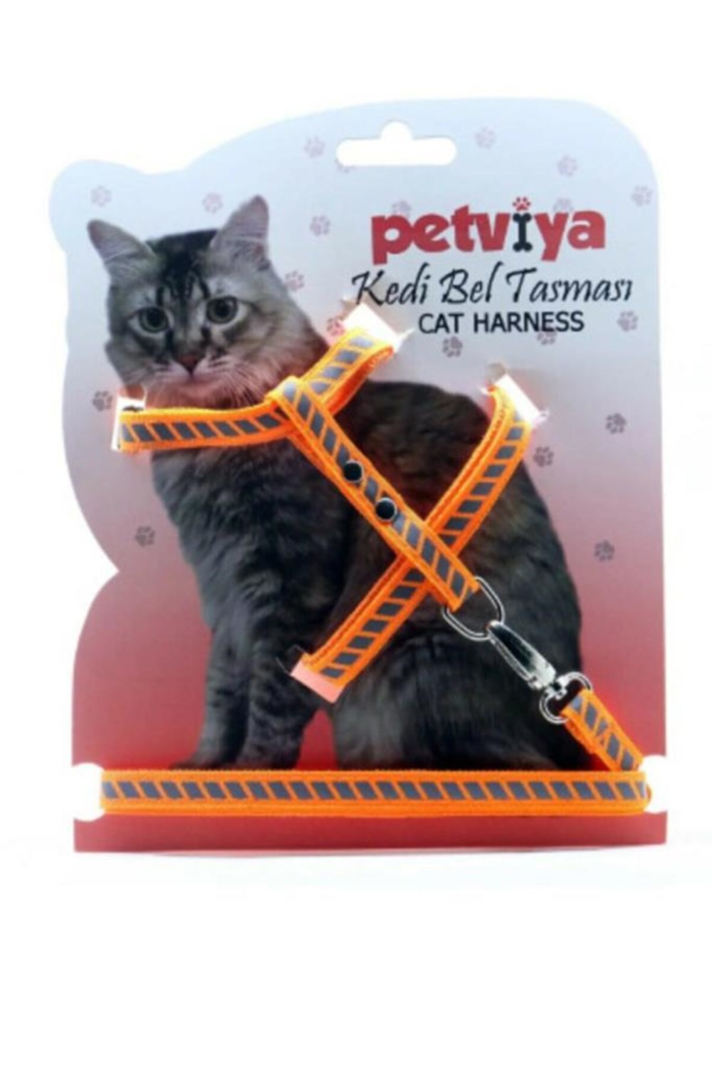 Petviya Reflektörlü/yansıtıcılı Ve Çizgi Şeritli Kedi Göğüs(bel) Tasması Turuncu