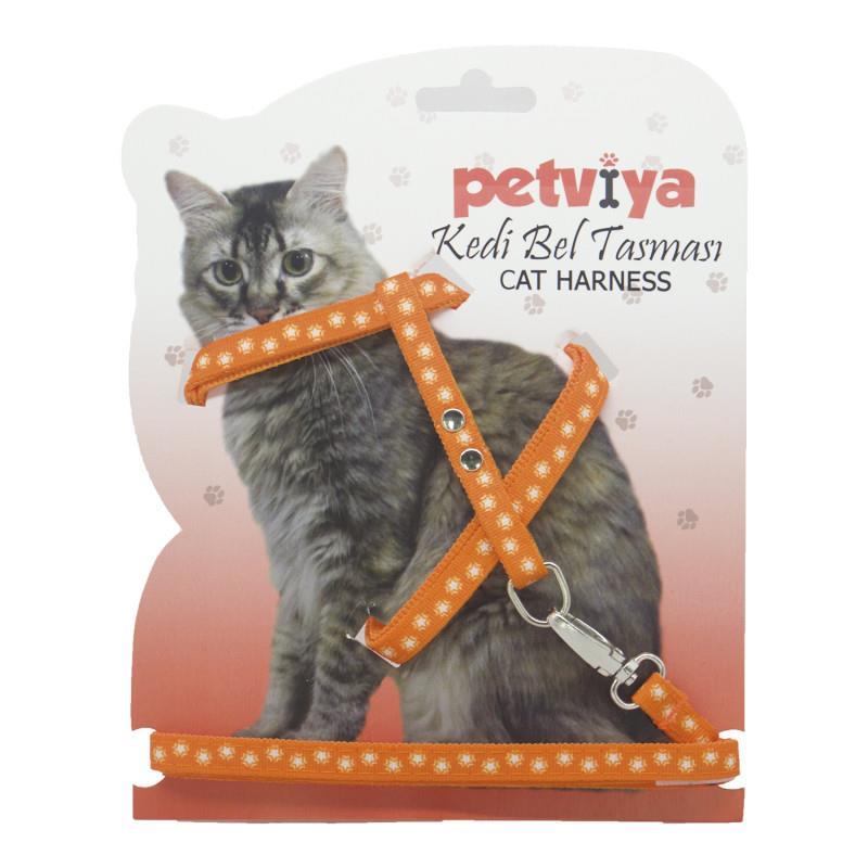 Petviya Yıldız Desenli Kedi Göğüs (Bel) Tasması Turuncu