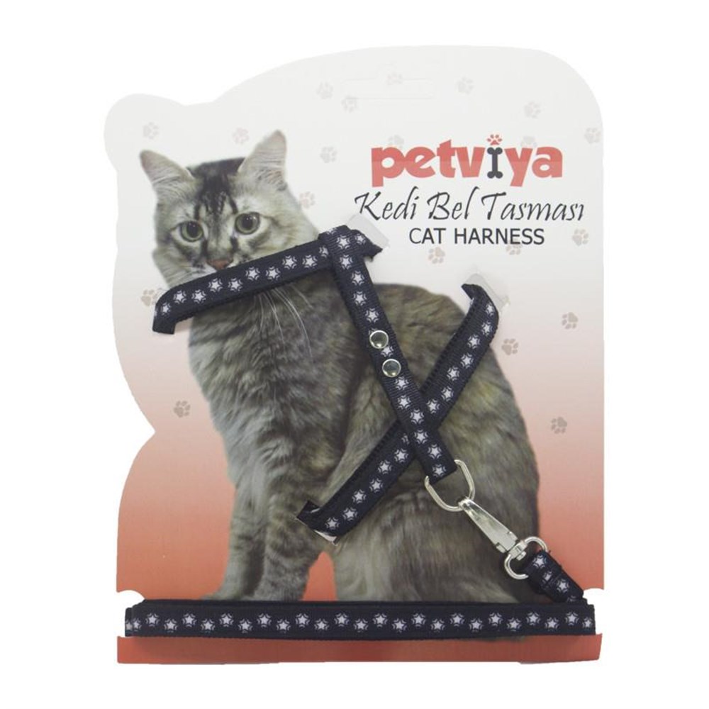 Petviya Yıldız Desenli Kedi Göğüs (Bel) Tasması Siyah