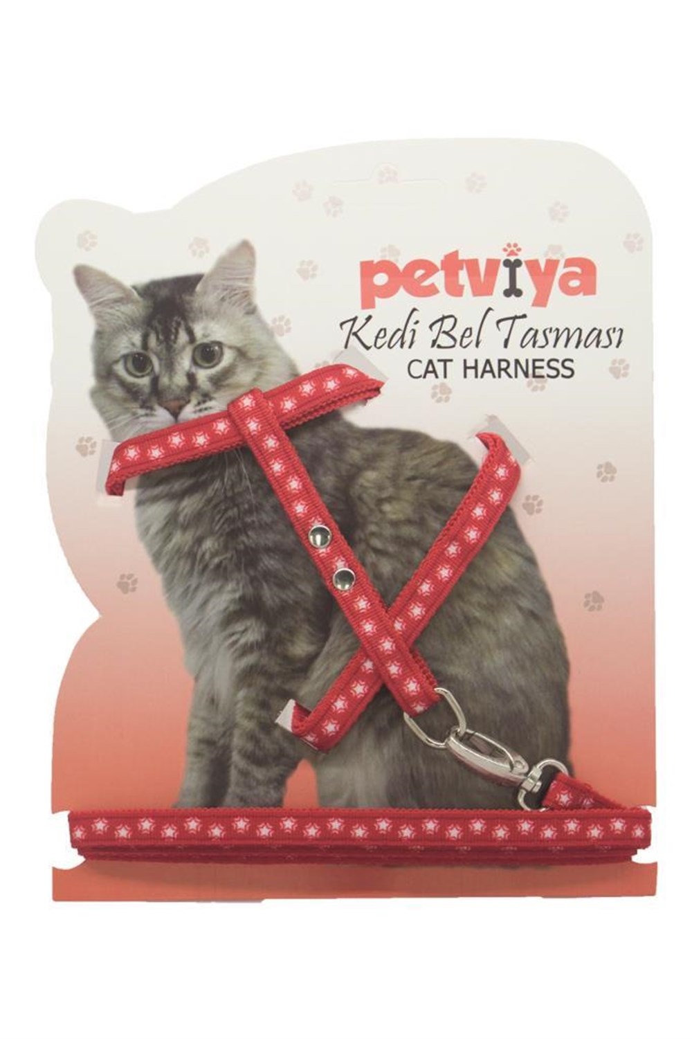 Petviya Yıldız Desenli Kedi Göğüs (Bel) Tasması Kırmızı