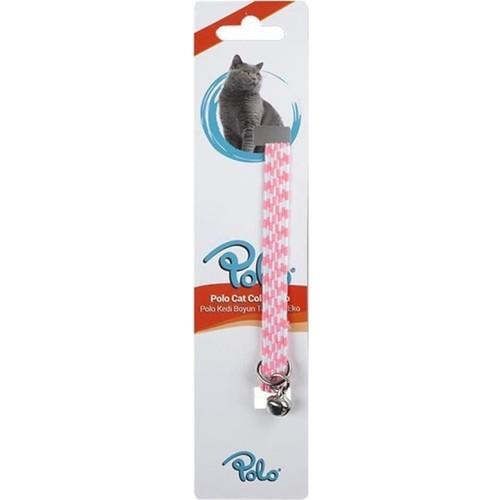 Polo kedi boyun tasmasi elastik pembe-beyaz