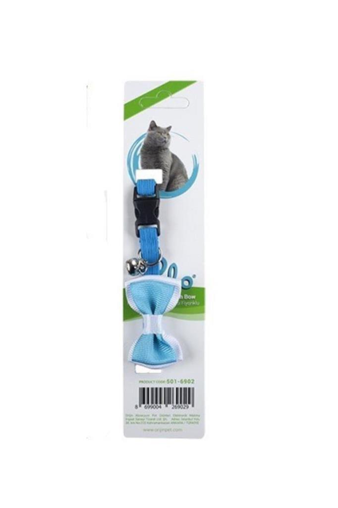 Polo kedi boyun tasmasi fiyonklu açık mavi