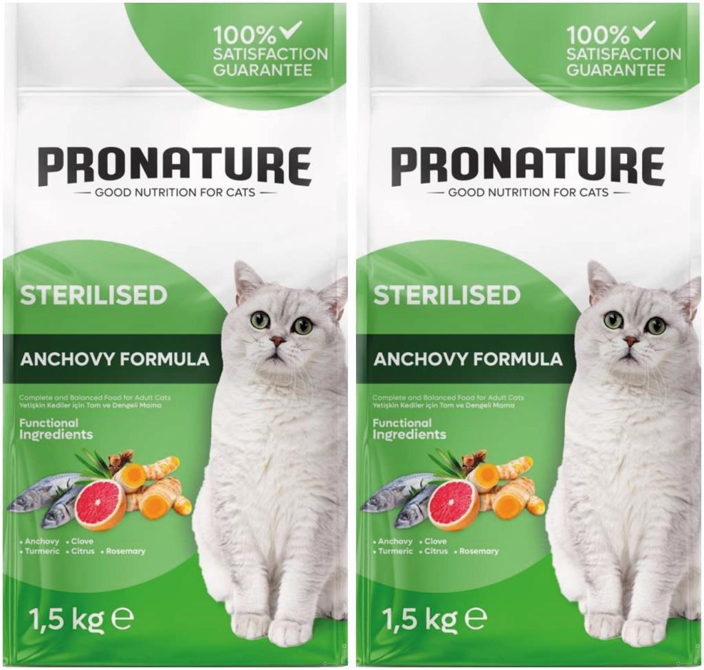Pronature Hamsili ve Pirinçli Kısırlaştırılmış Yetişkin Kedi Maması 1,5Kg * 2 Adet