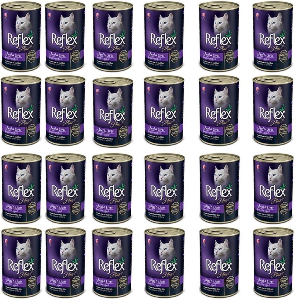 Reflex Plus Biftek ve Ciğerli Et Parçacıklı Kedi Konservesi 400 Gr 24'Lü Set