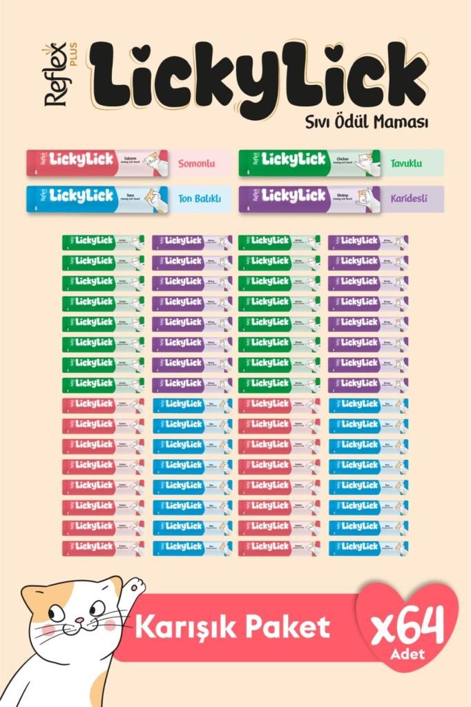 Reflex Plus LickyLick Kedi Sıvı Ödül Maması Karışık Paket 15g x 64 Adet