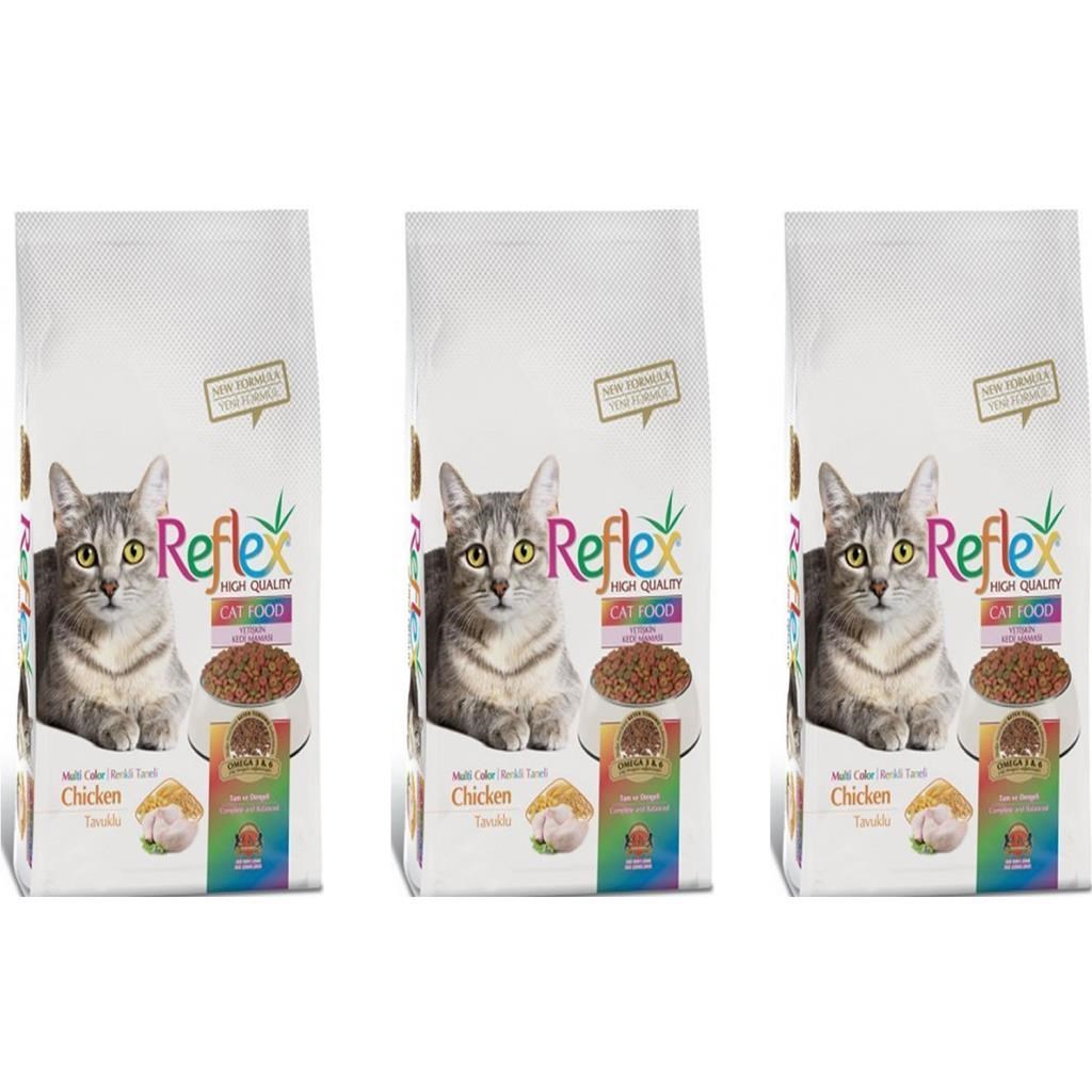 Reflex Renkli Taneli Tavuklu Kedi Maması 3 Kg 3 Adet