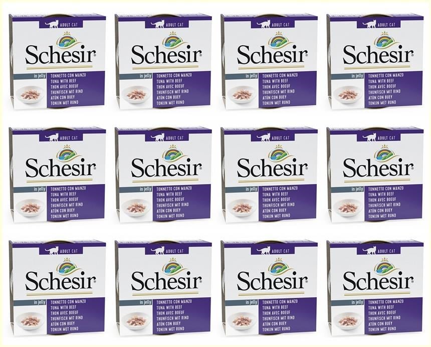 Schesir Ton Balıklı ve Kırmızı Etli Jöleli Kedi Konservesi 85 Gr*12 ADET