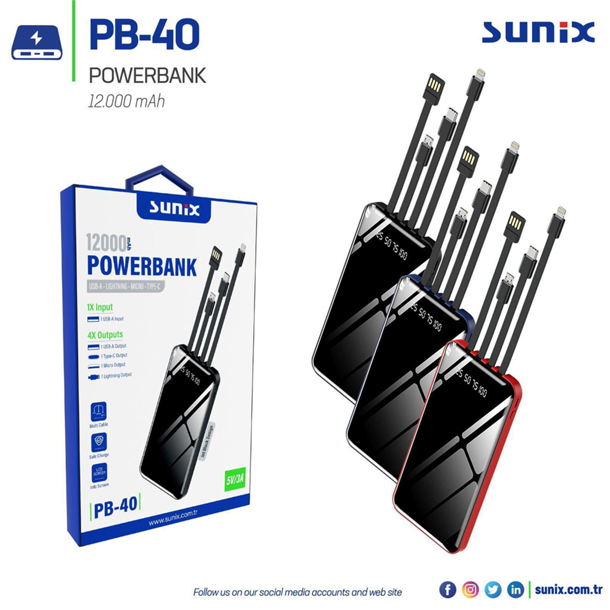 Satın Al: Sunix PB-40 12000 Mah Powerbank - Sunix | En İyi Fiyat