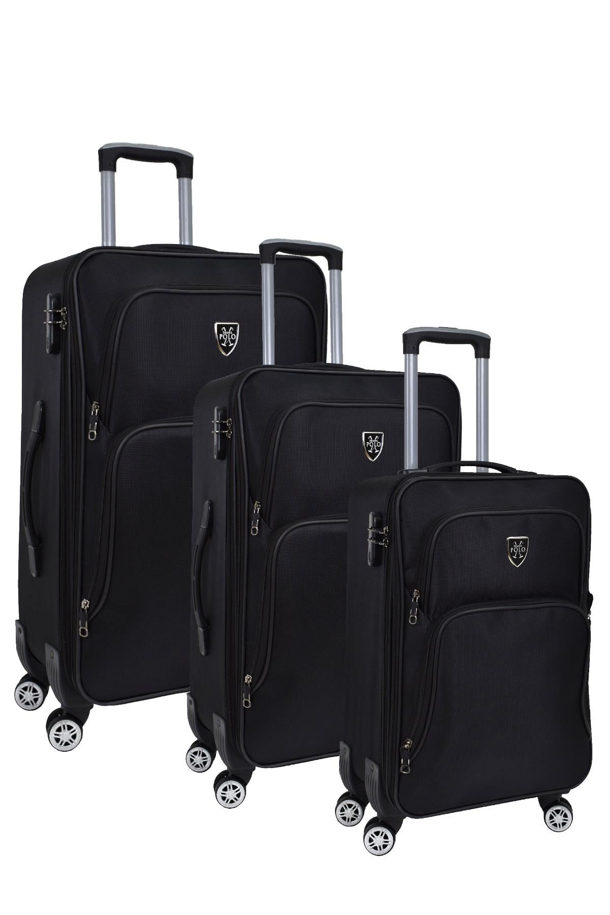 Elatae Travel Polo Kumaş 3'lü Valiz Seti Siyah 4 Tekerlekli V089