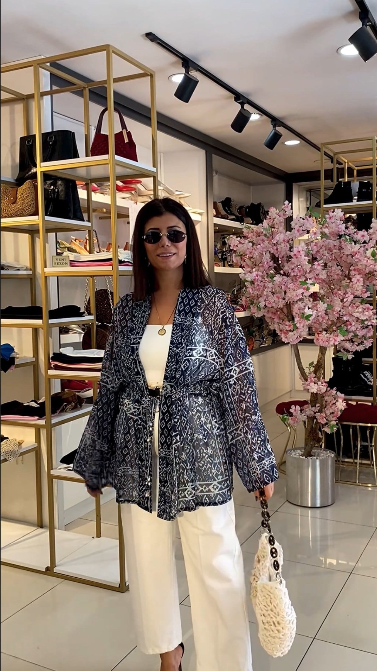 Lacivert Beyaz Desenli Kimono · 5