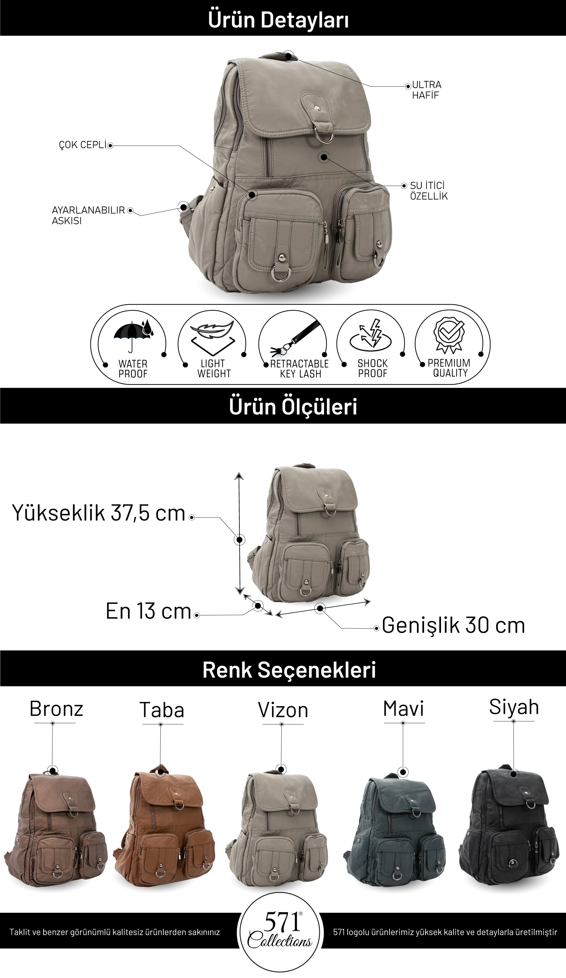 Yıkanmış Deri Sırt Çantası Taba (Model: 571-11-11E)