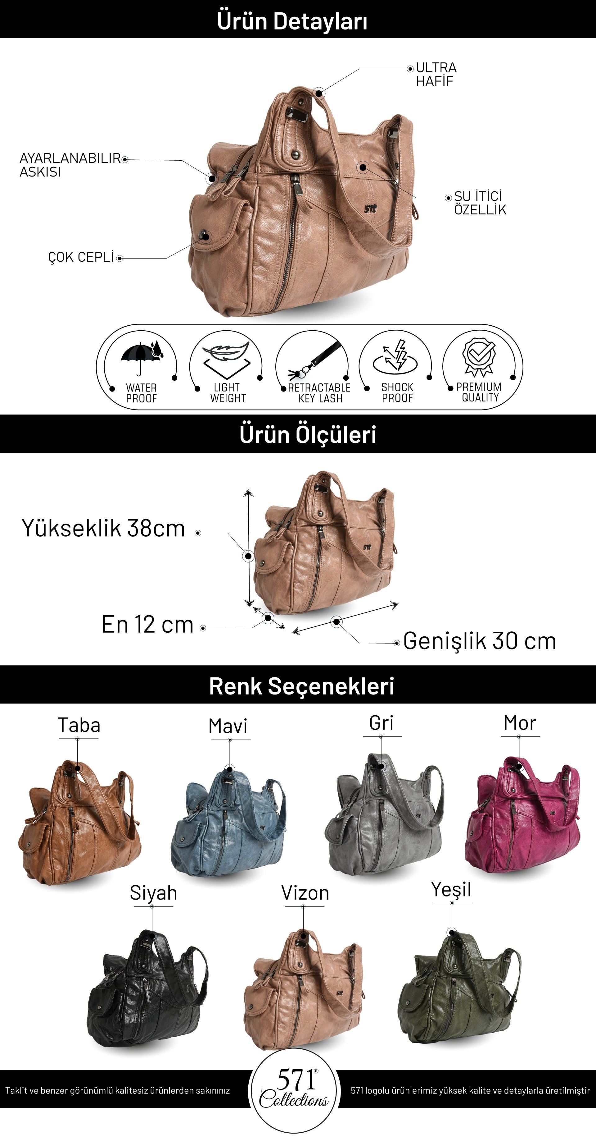 Yıkanmış Deri Omuz Çantası Yeşil (Model: 571-11-13C)