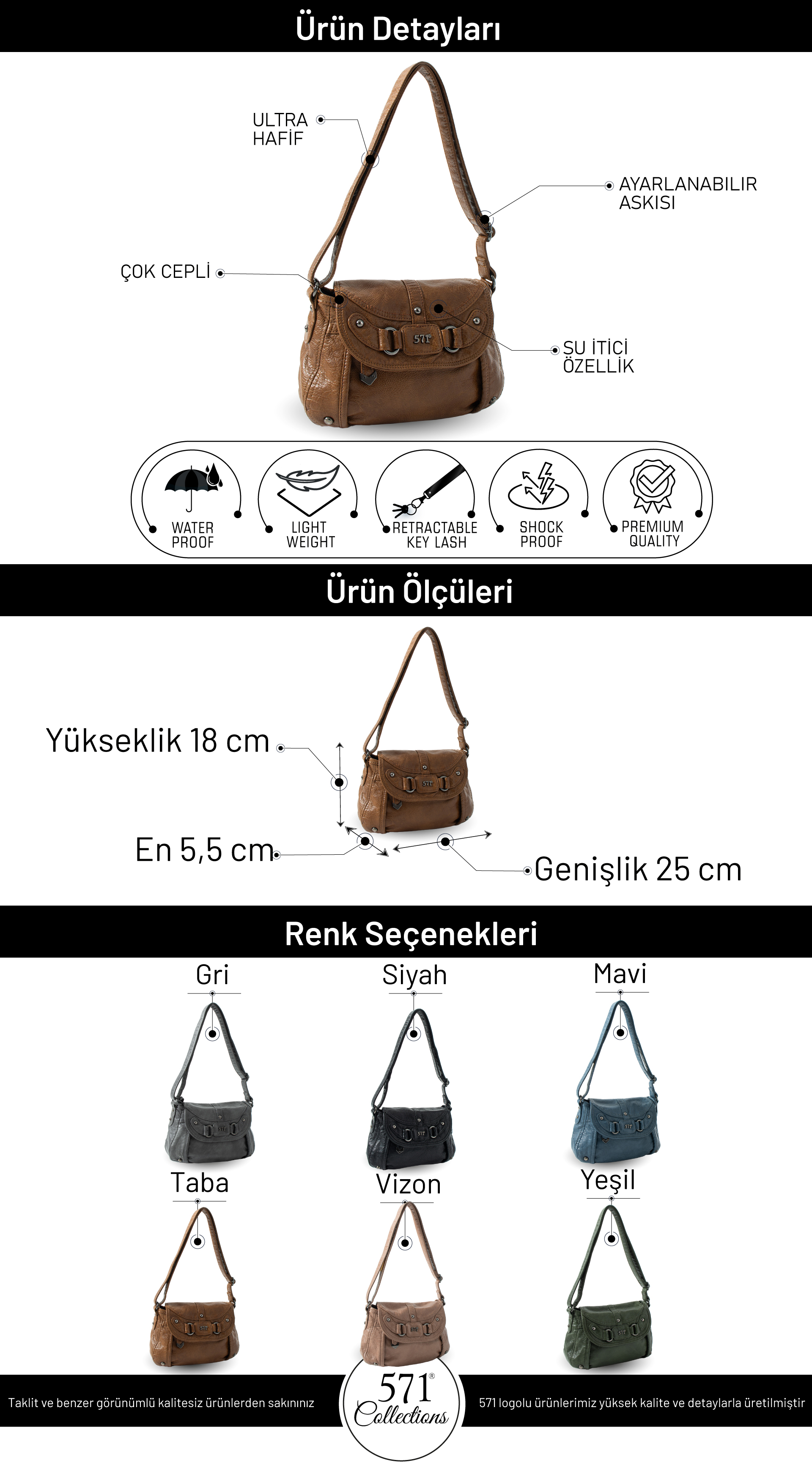 Yıkanmış Deri Çok Cepli Omuz Kol Çantası Taba Model:(571-12O)