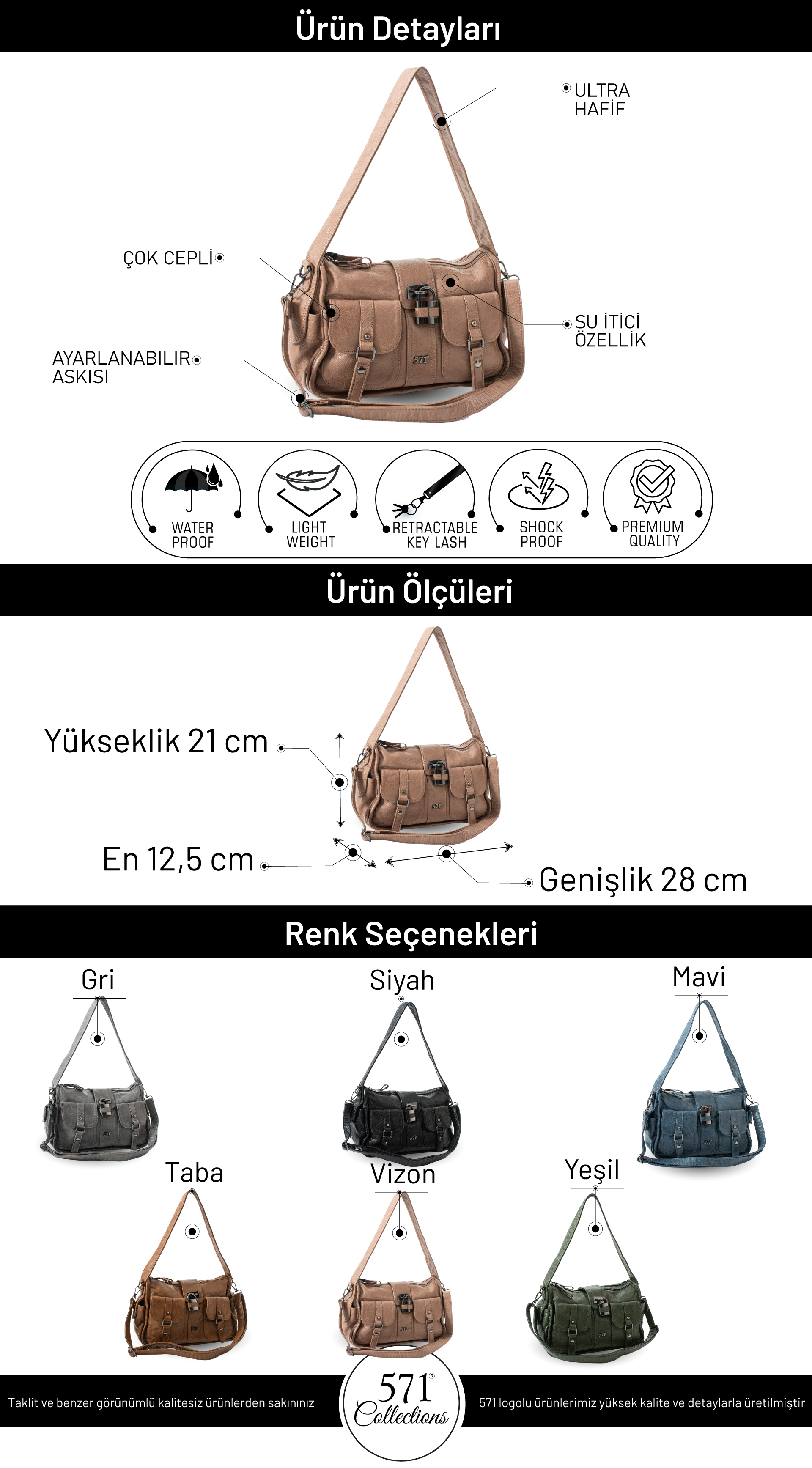 Yıkanmış Deri Omuz Kol Çantası Yeşil - Kilit aksesuarlı Model:(571