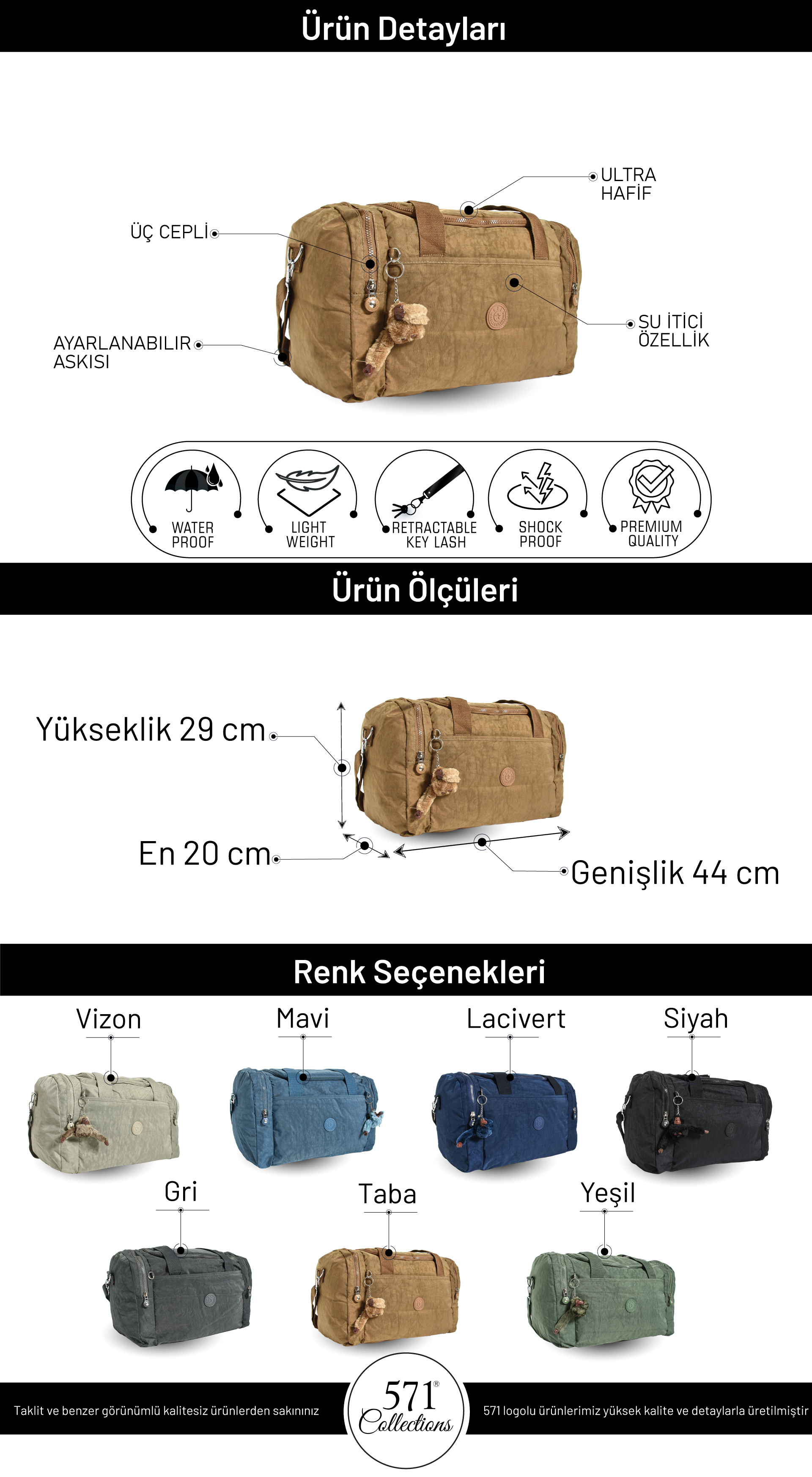 Ultra Hafif Unisex Su Geçirmez Seyahat Spor Çantası Yeşil (Model