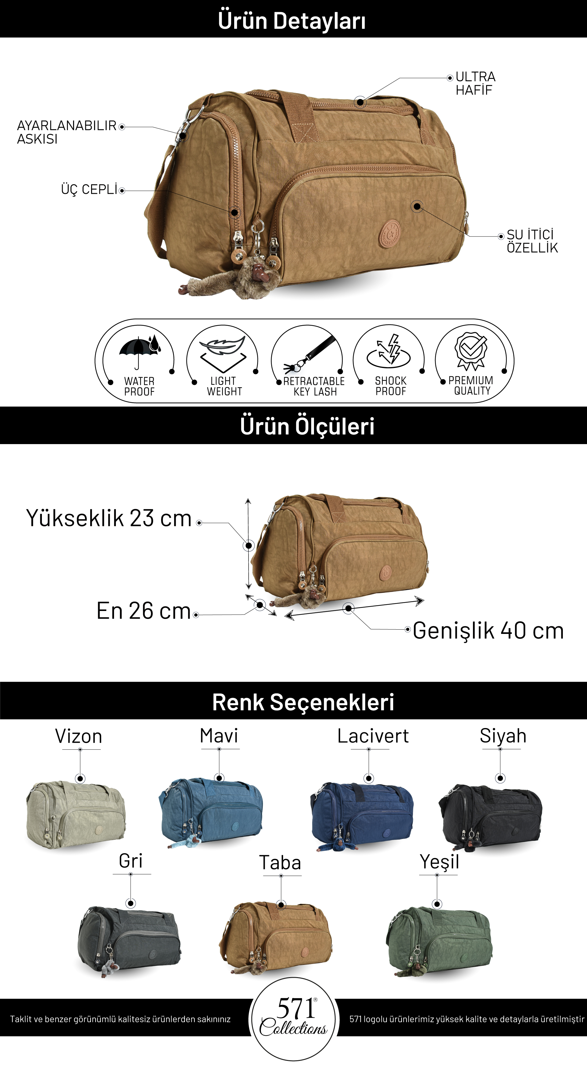 Ultra Hafif Su Geçirmez Seyahat Spor Çantası Unisex Mavi (Model
