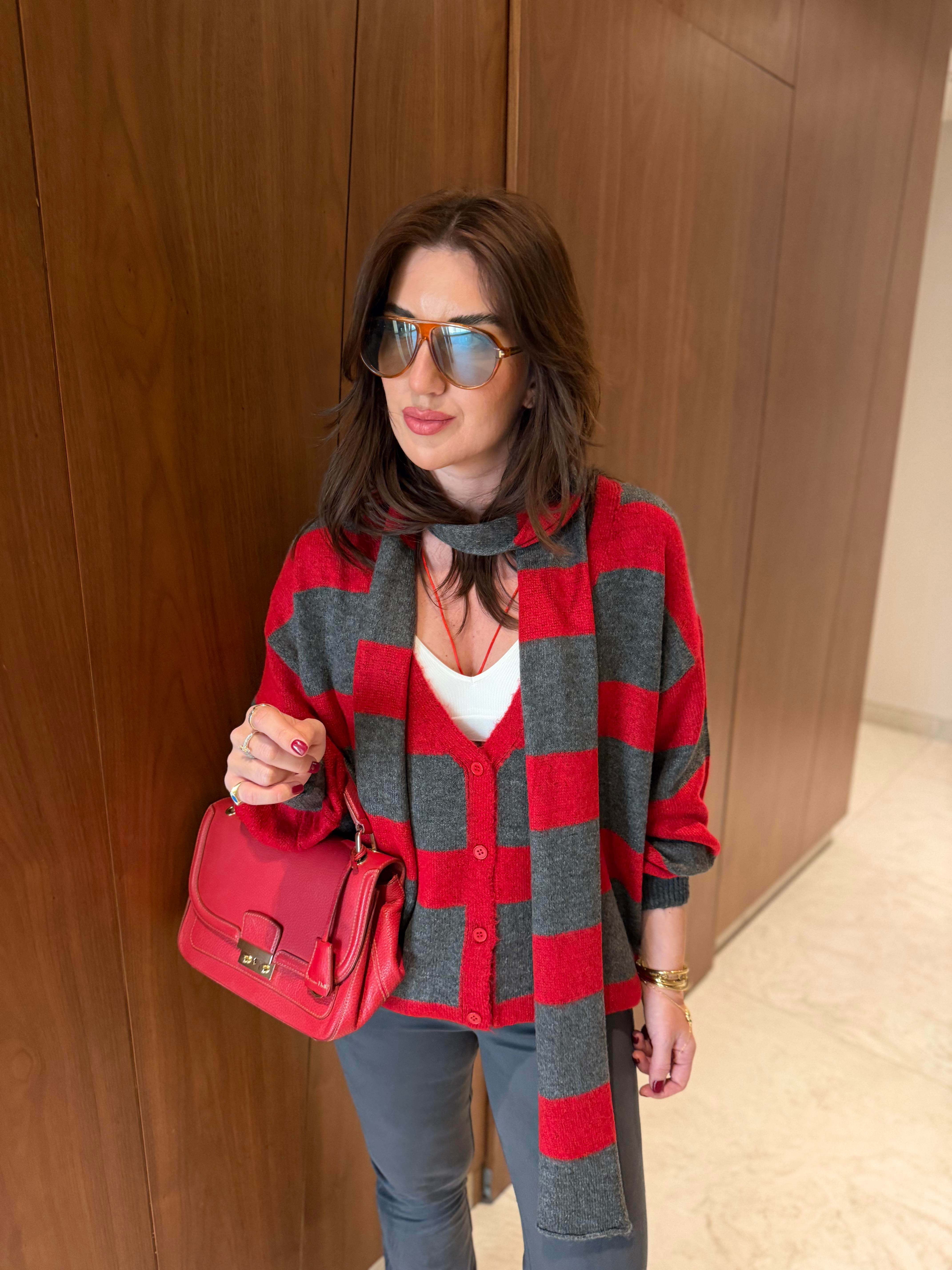 Orijinal Model , Bordo & Antrasit , Atkılı Triko Hırka