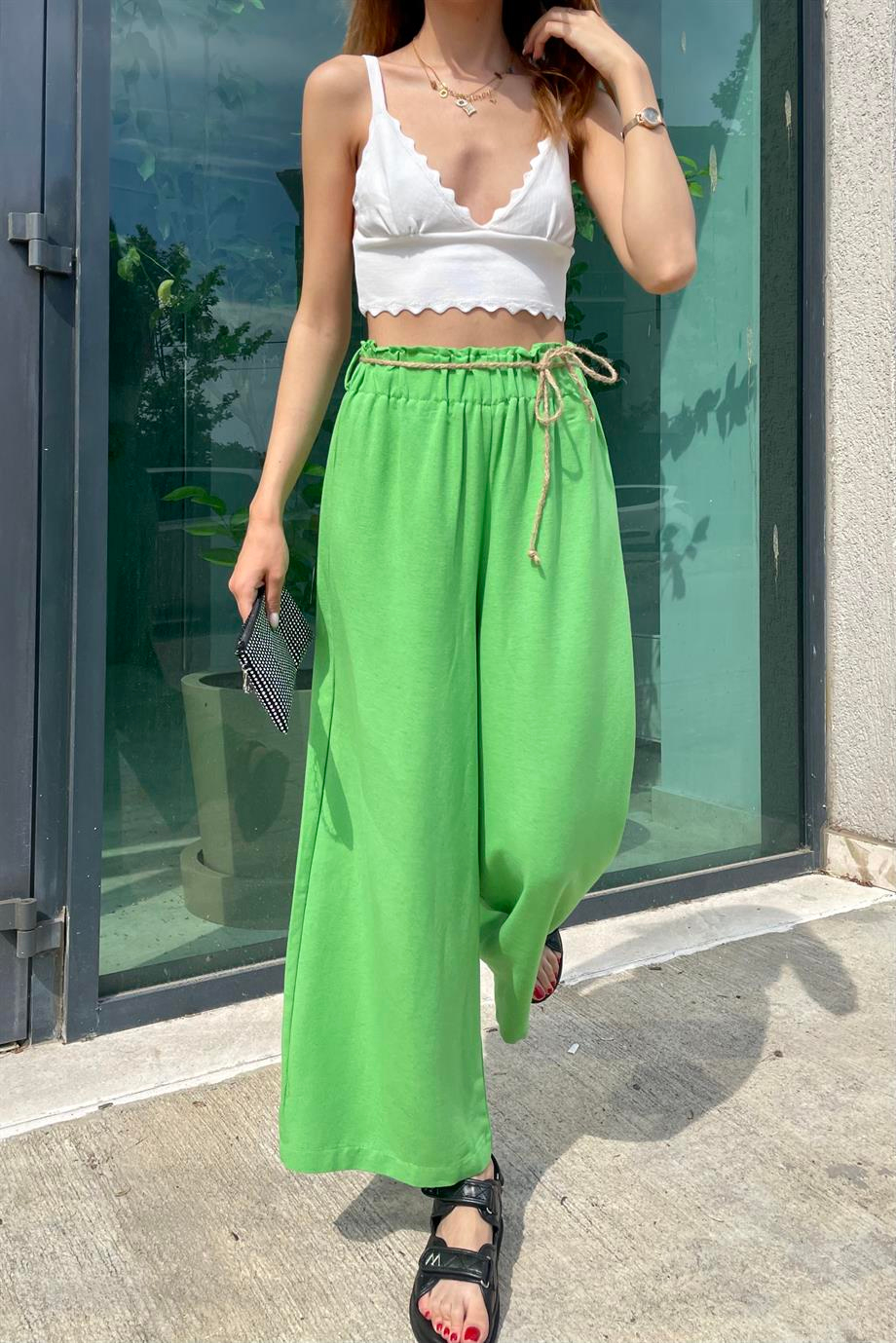 Yeşil Keten Palazzo Pantolon - Kadın Pantolon Modelleri - Nazliye Moda |  Kadın Giyim Modası