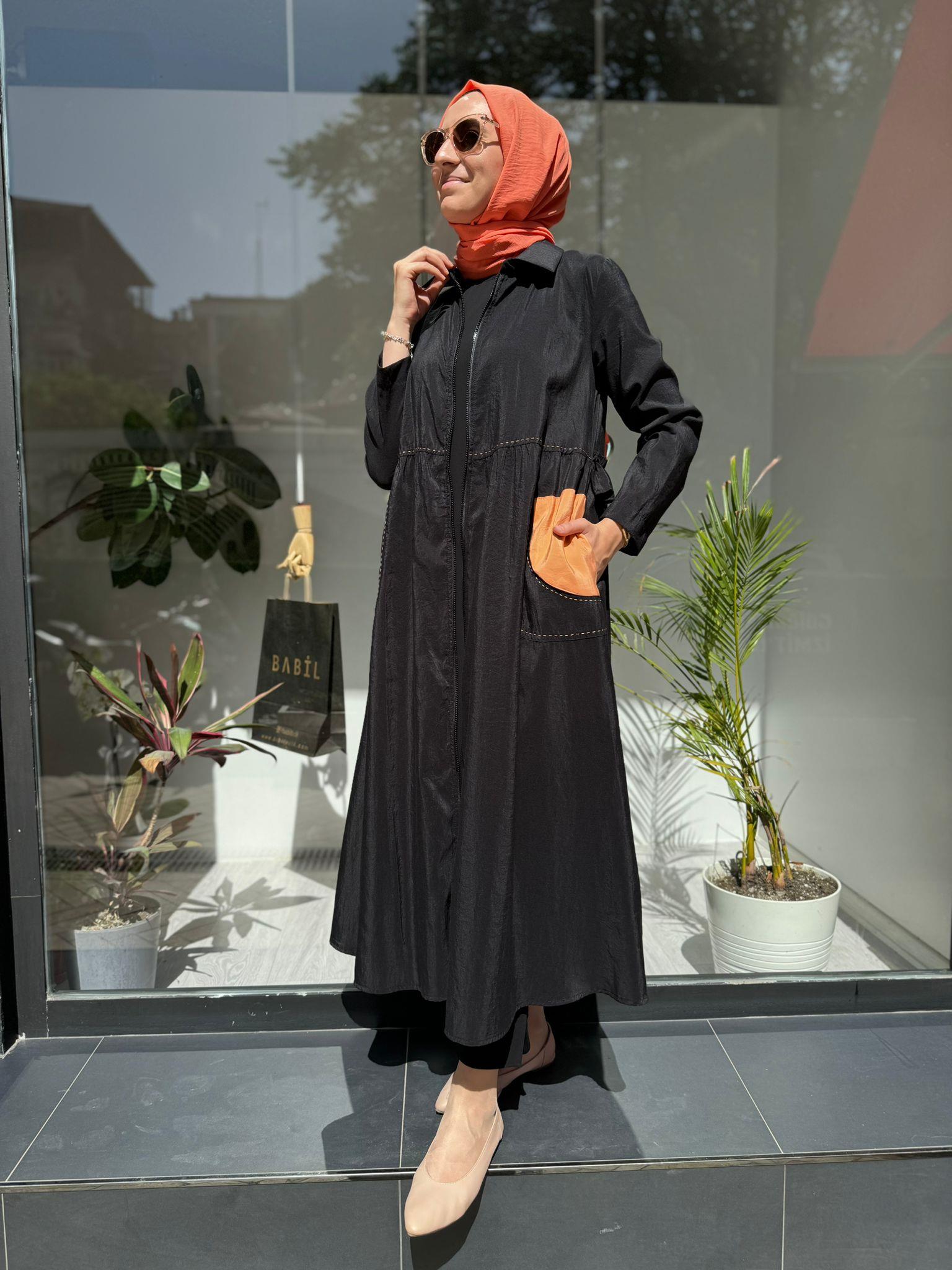 Almarwah Dikiş Detaylı Kap Siyah Oranj 404834 - Babilbutik