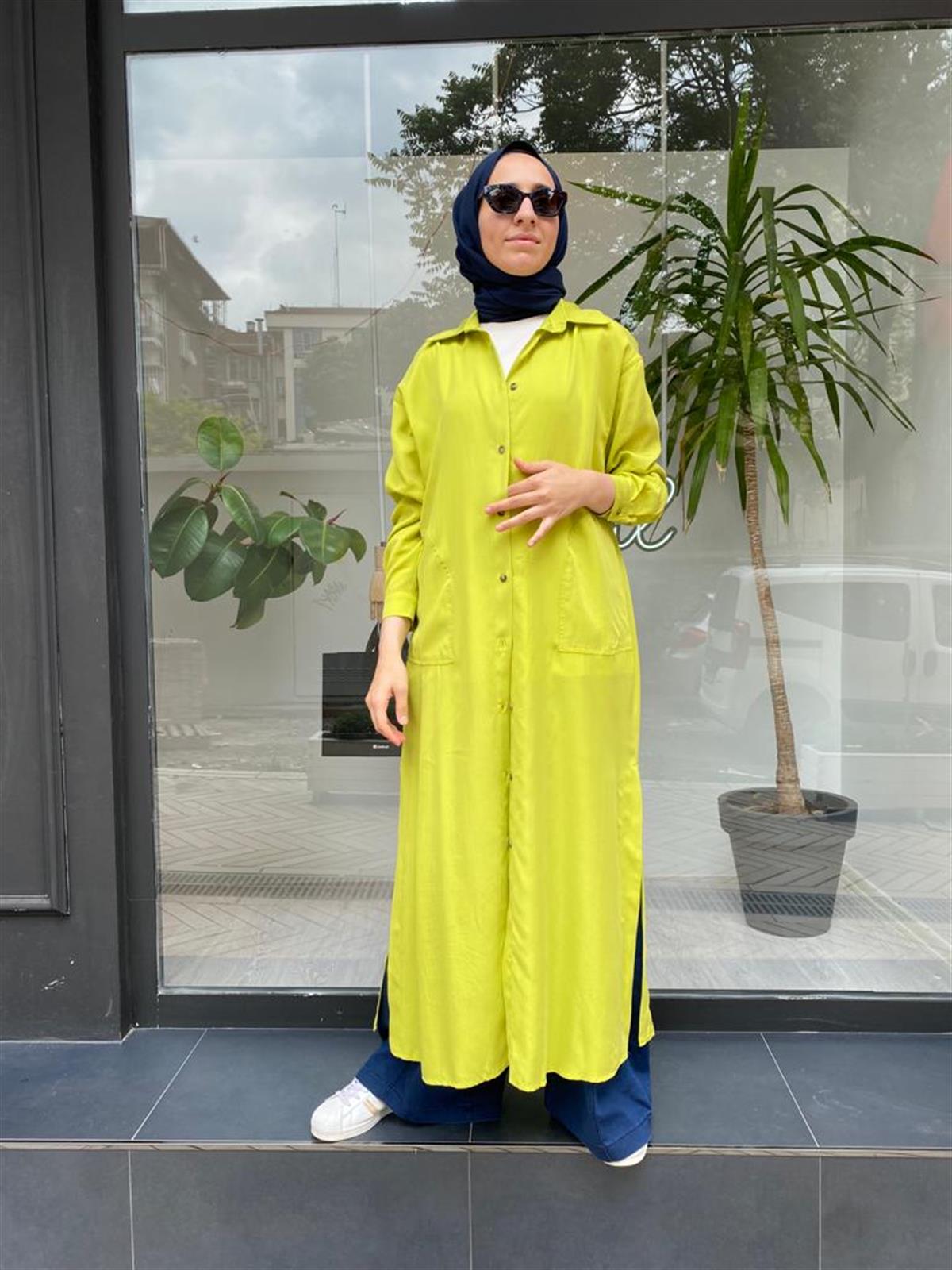 Nurcan Çetin Tensel Uzun Olive Tunik 23202 - Babilbutik