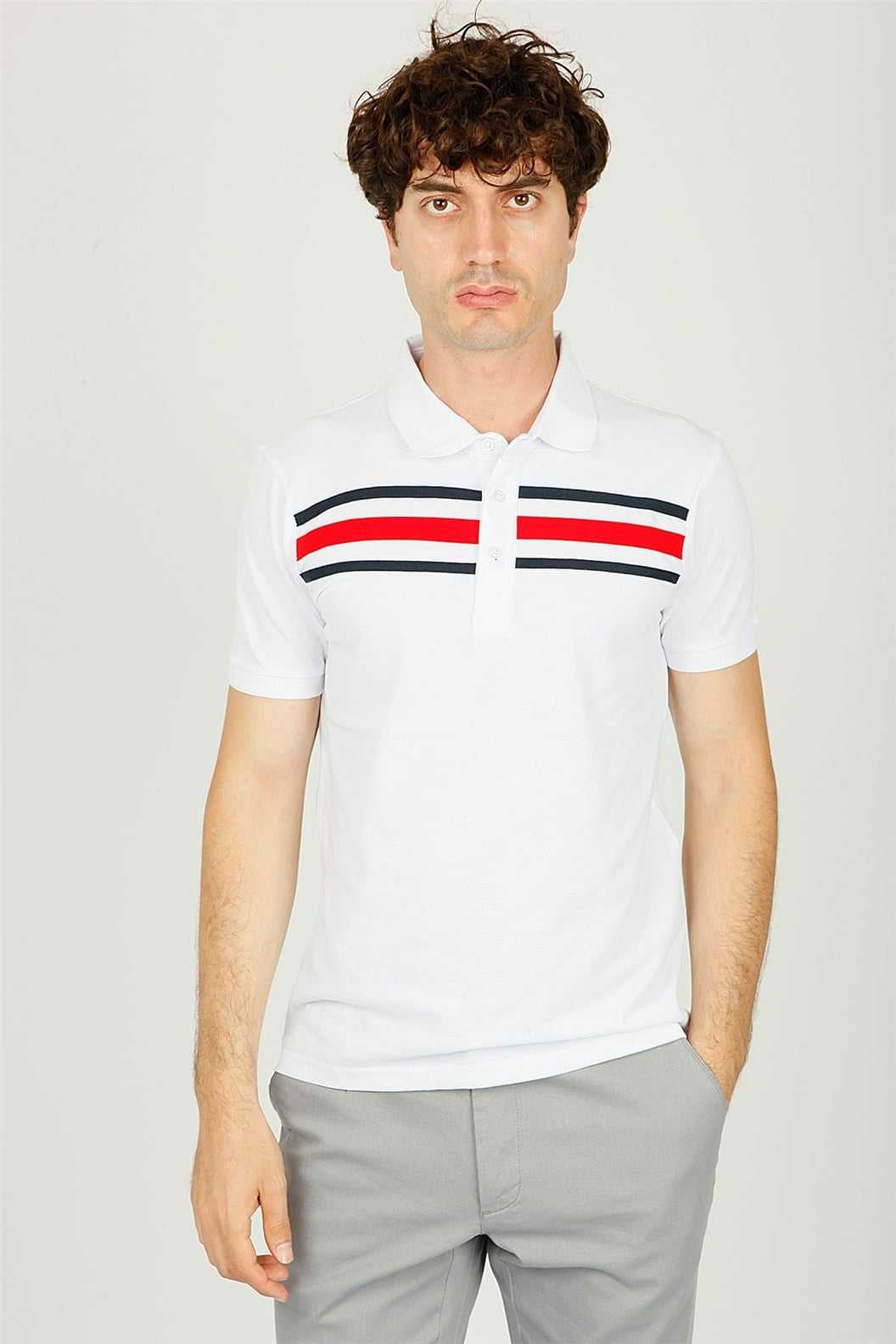 Beyaz - Lacivert - Kırmızı Comfort Fit Polo Yaka T-Shirt · 5