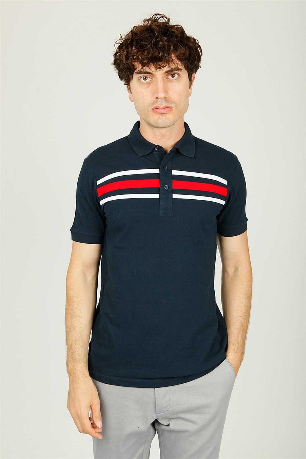 Lacivert - Beyaz - Kırmızı Comfort Fit Polo Yaka T-Shirt · 5