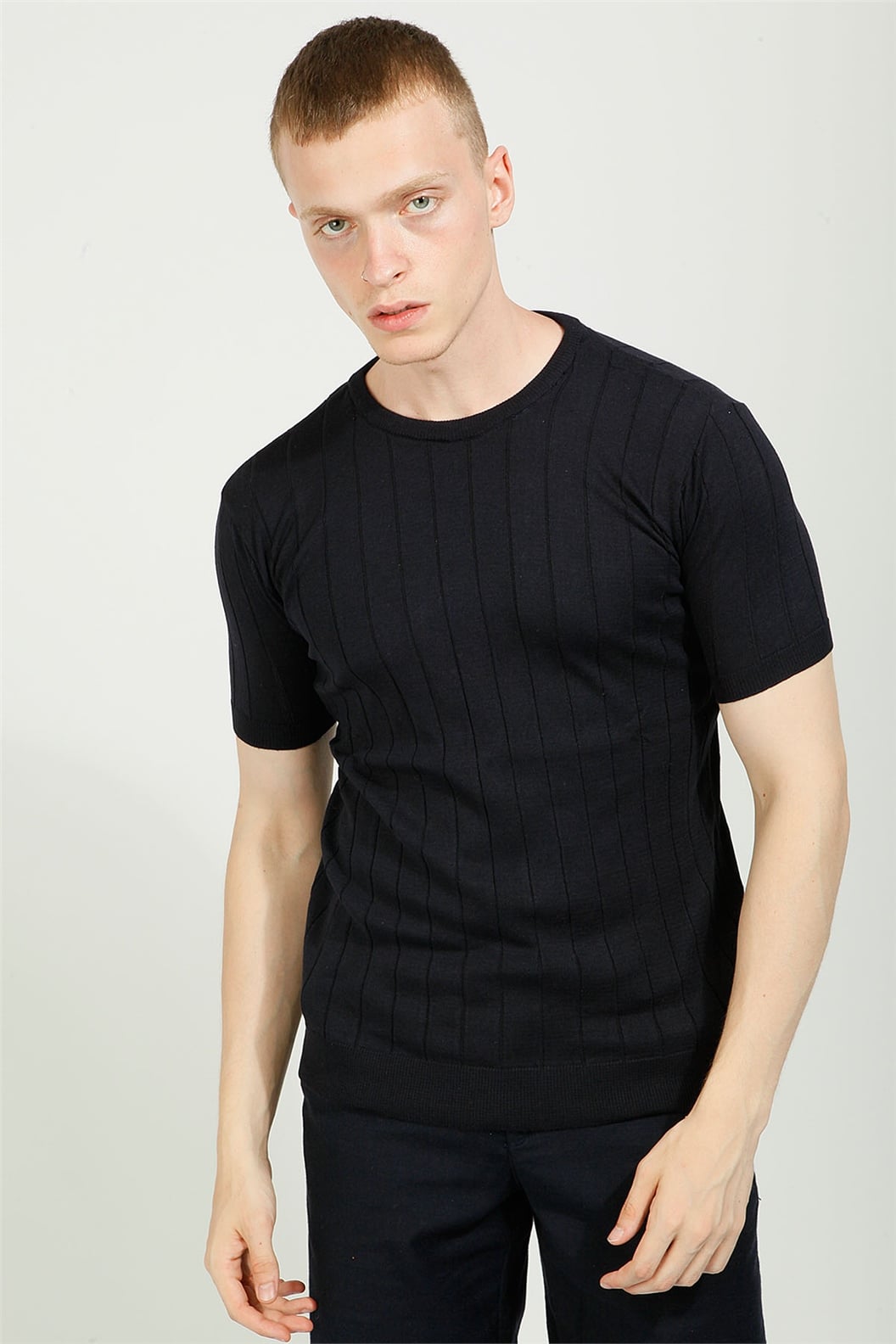 Lacivert Slim Fit Bisiklet Yaka Triko T-Shirt · 5