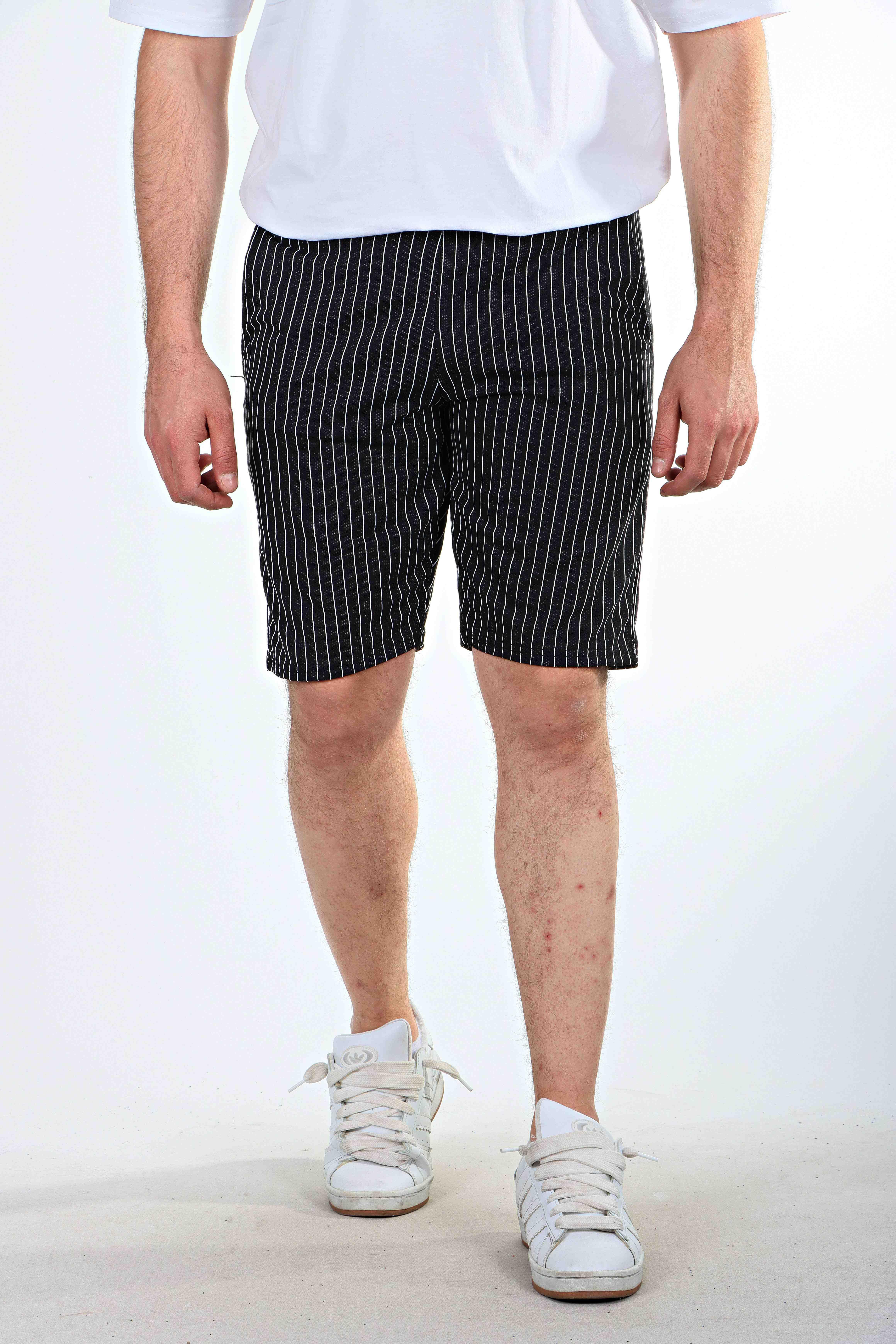 Eg38 Çizgili Jogger Şort Siyah