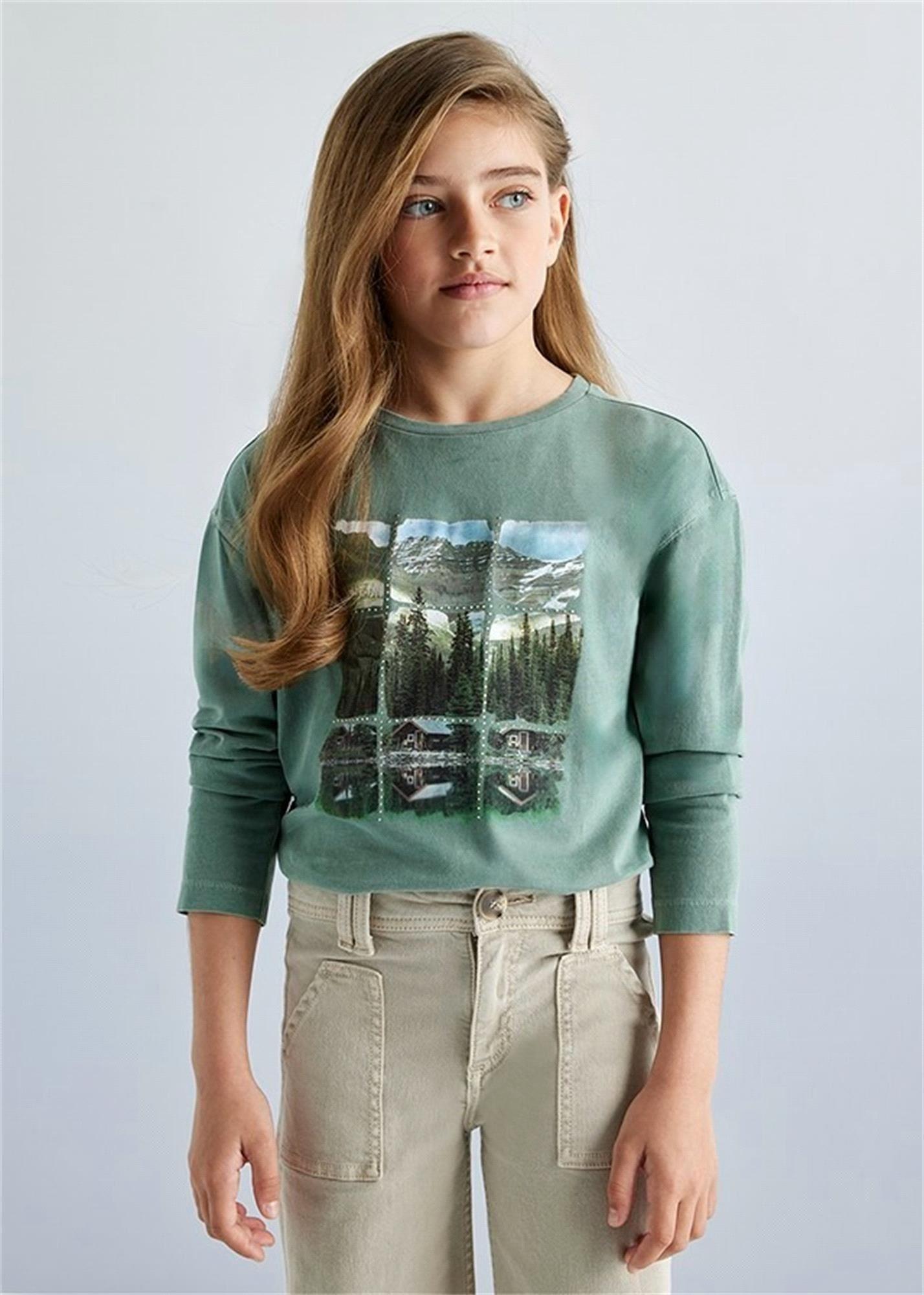 Mayoral Kız Çocuk Uzun Kollu Tişört Yeşil 7010