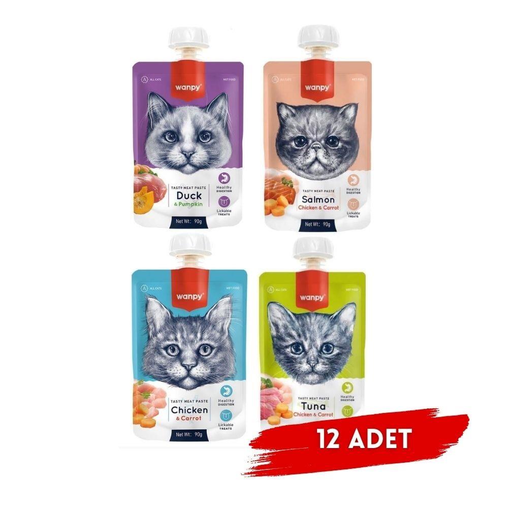 Wanpy 4 Çeşit Karma Kedi Et Ezmesi 90 Gr. X 12 Adet