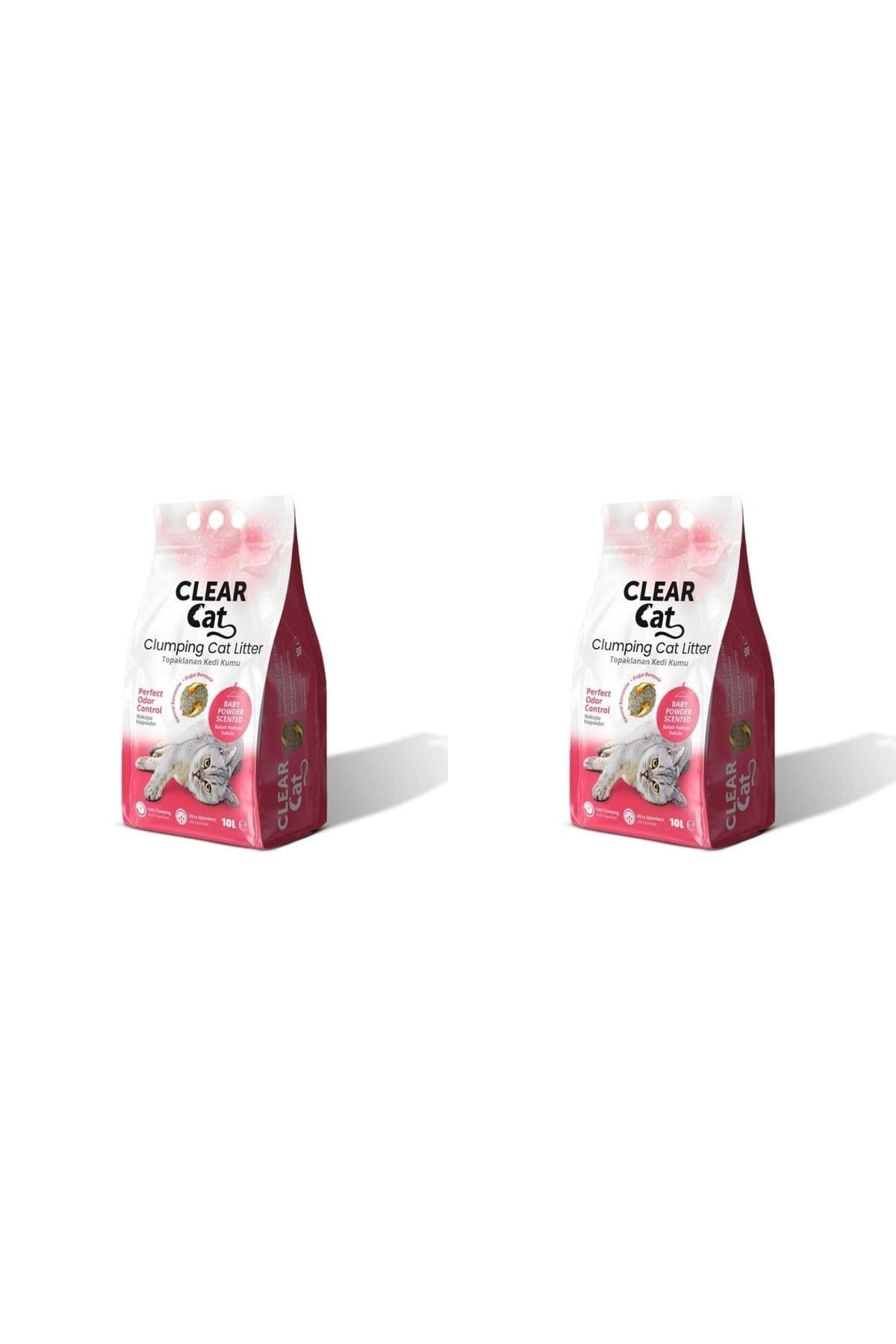 Clear Cat Pudralı Topaklanan Bentonit Kedi Kumu Ince 10 Lt* 2 Adet