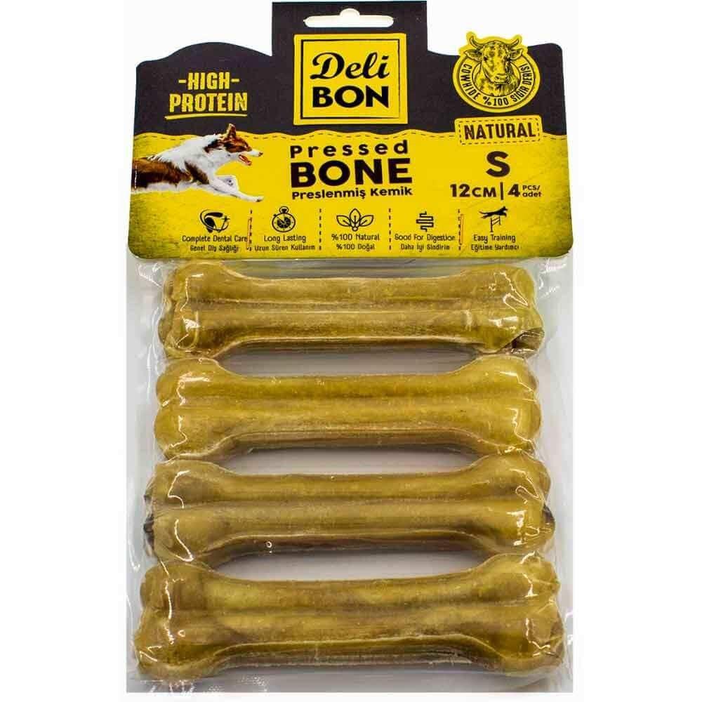 Delibon Deri Press Köpek Kemik 12cm S Boy 4lü Paket Naturel