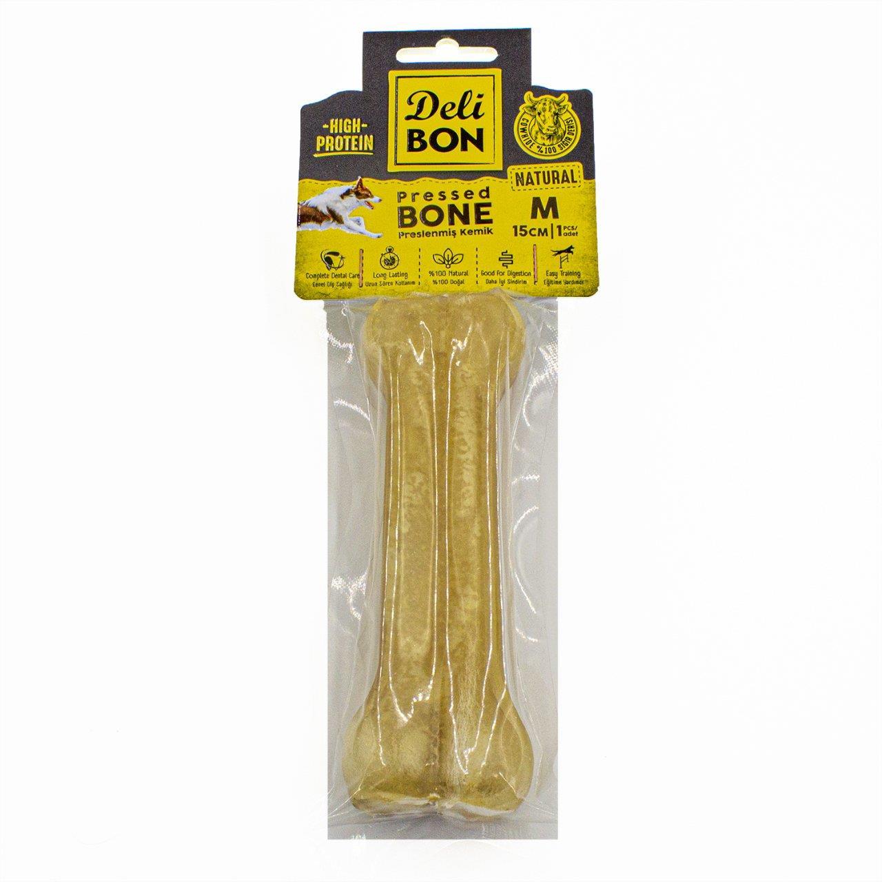 Delibon Deri Press Köpek Kemik 15cm M Boy 1li Paket Naturel