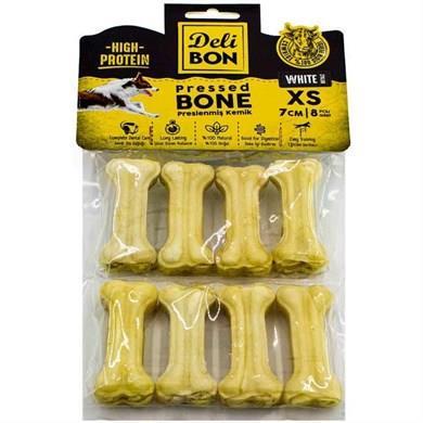 Delibon Deri Press Köpek Kemik 7cm Xs Boy 8li Paket Beyaz