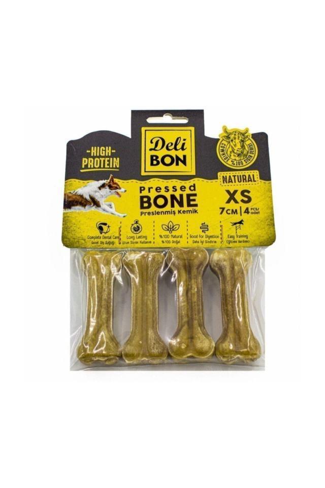 Delibon Deri Press Köpek Kemik 7cm Xs Boy 4lü Paket Naturel