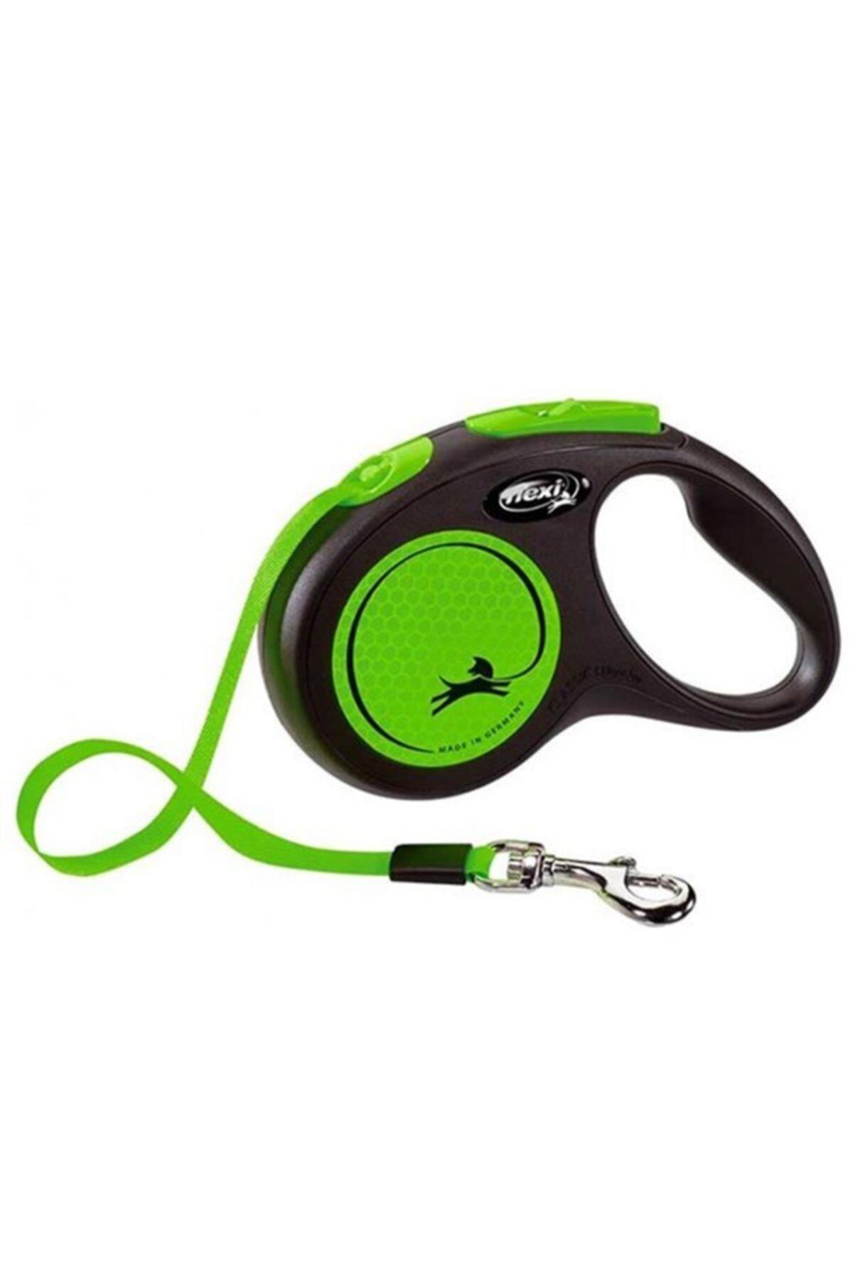 Flexi Neon Reflektörlü Şerit Otomatik Gezdirme Tasması (s) 5m Yeşil
