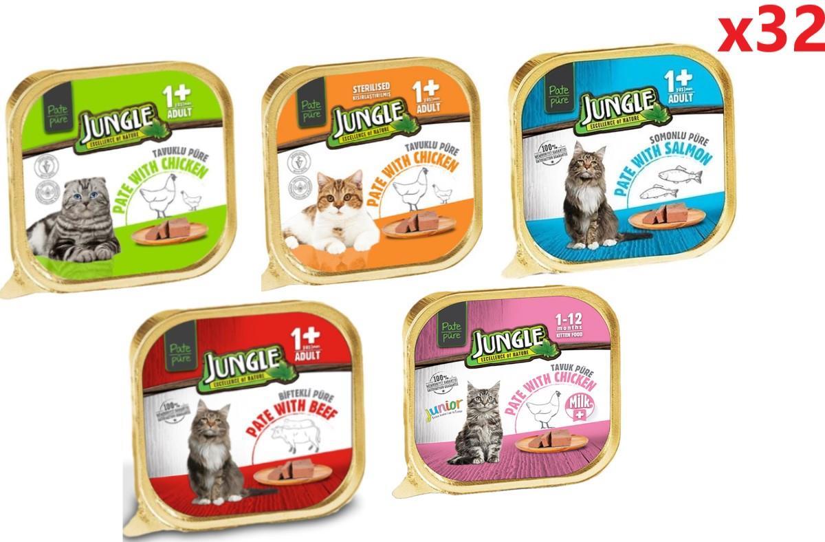 Jungle Pate Karışık Yaş Kedi Maması 100 gr x 32 Adet