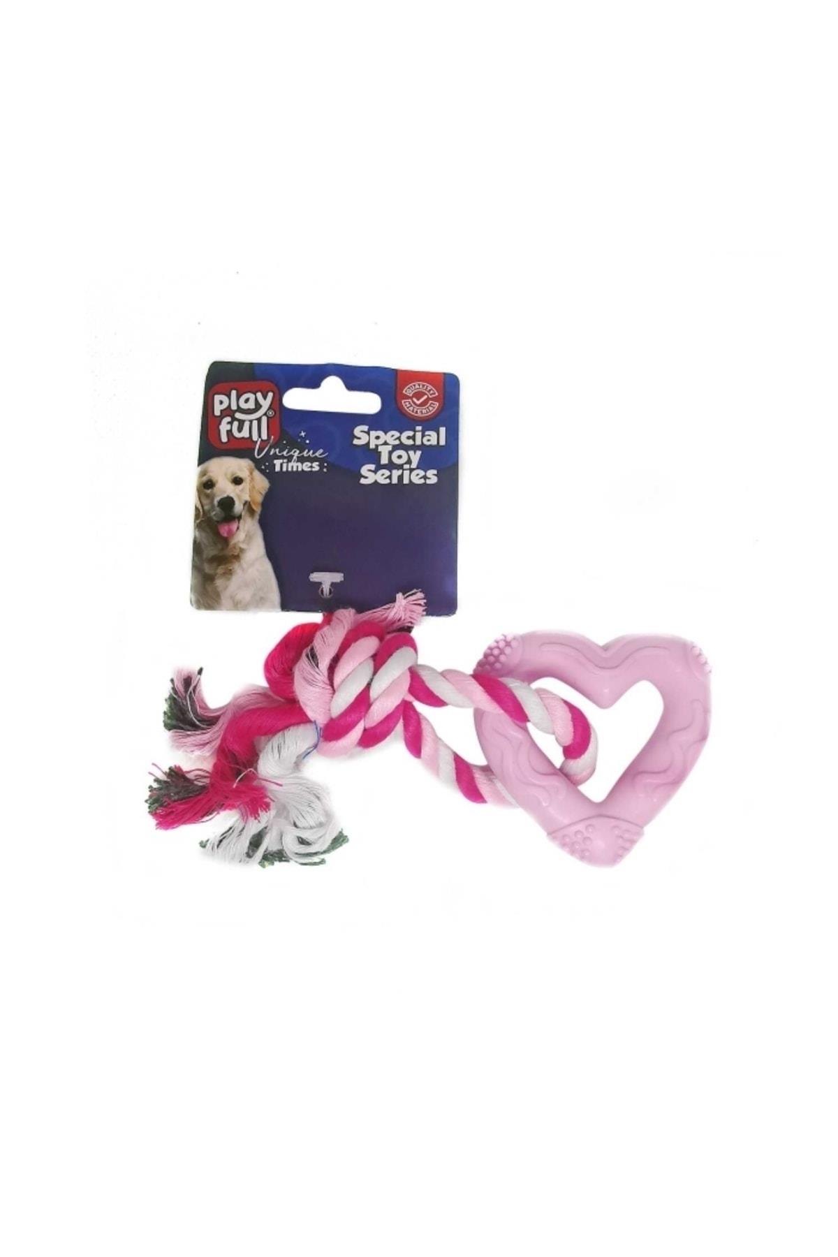 PlayFull Kalp Şeklinde Ipli Köpek Diş Kaşıma Oyuncağı 18 Cm