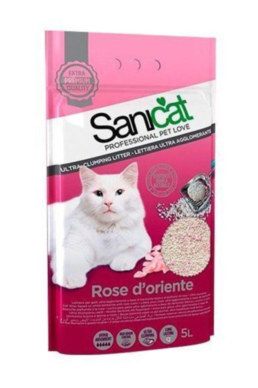 Sanicat Topaklaşan Gül Kokulu Kedi Kumu 5 Lt
