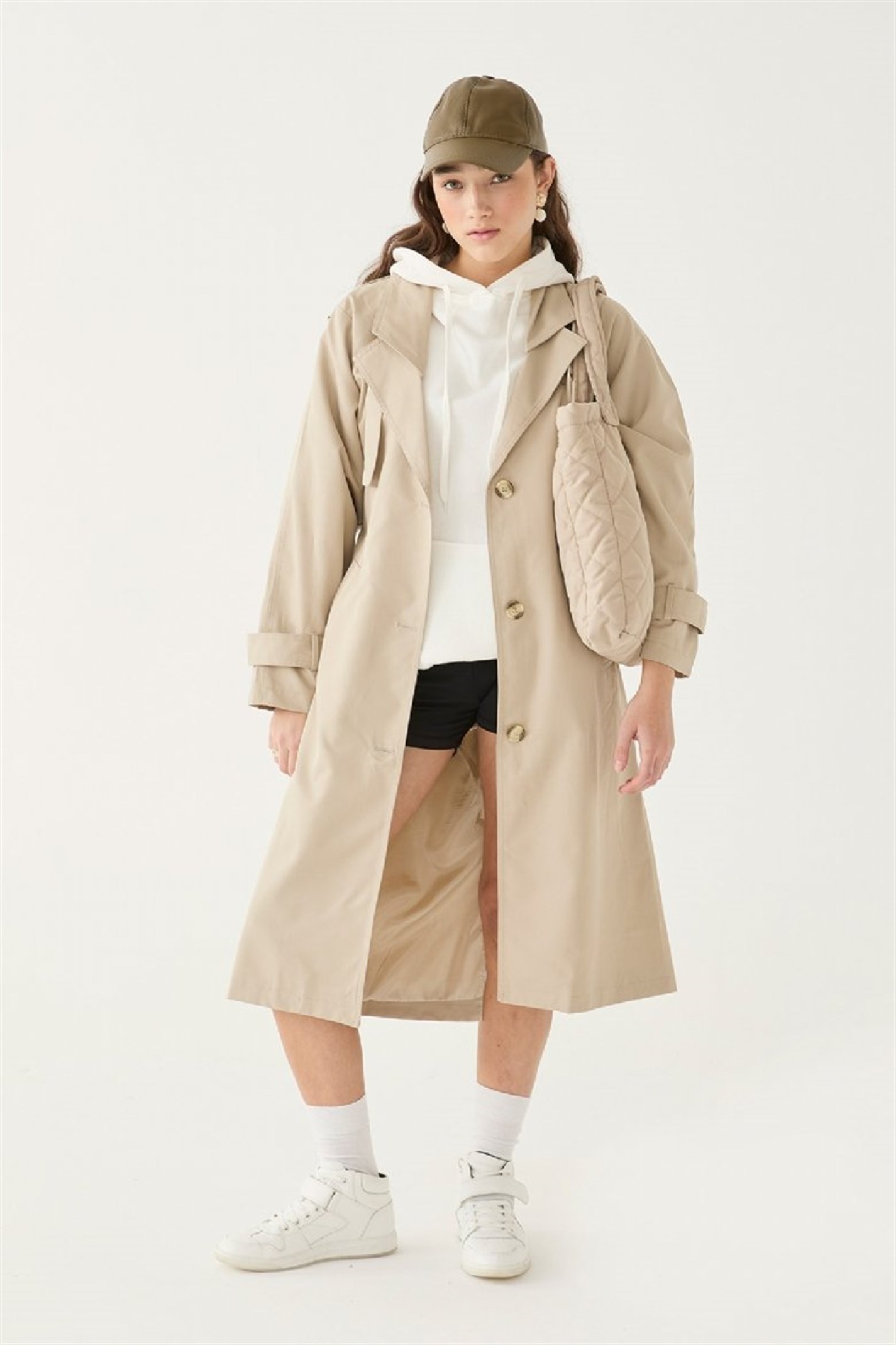 【60s】Euro Vintage Cotton Belted Coat 46 Vintage 1960's Classic Beige Cotton Blend Trench Coat Belted