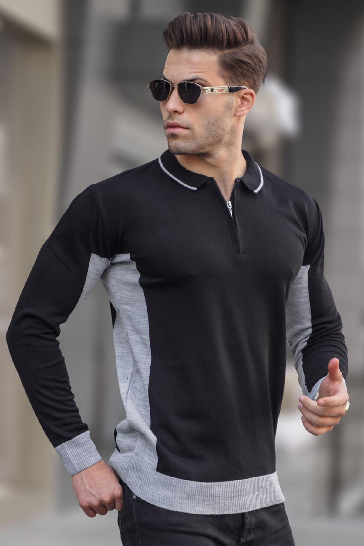 Black Knitwear Polo Sweater -- Madmext
